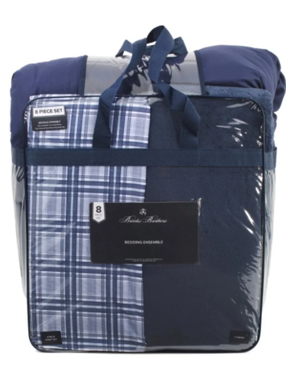 Brooks Brothers Navy Blue Plaid and Solid 8-Piece Bedding Set
